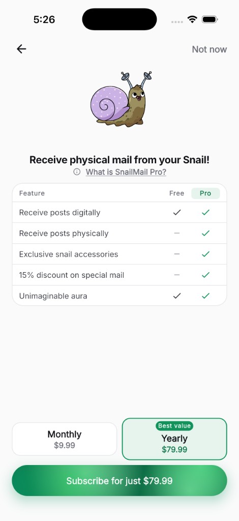 SnailMail Pro paywall